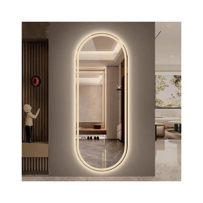 Espelho oval jateado com iluminação LED quente – 60 x 150 cm | Madeira e vidro oval - Liquidação