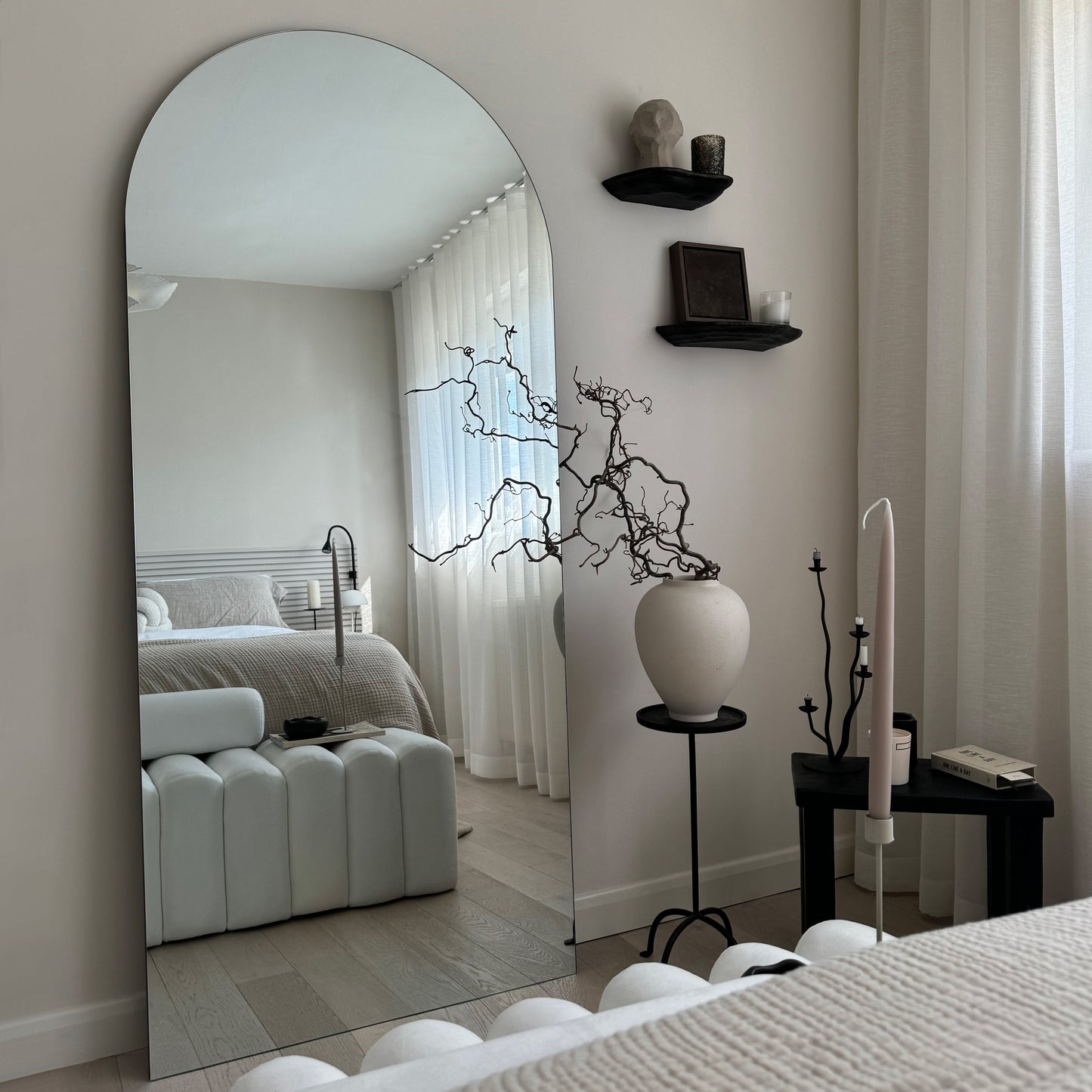 HausEdge – Grande espelho arqueado de corpo inteiro sem moldura (179 cm × 80 cm)