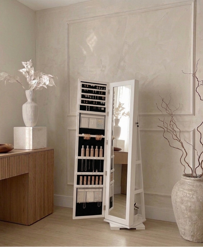 Haus 360° espelho de chão: armário para joias e organizador integrado
