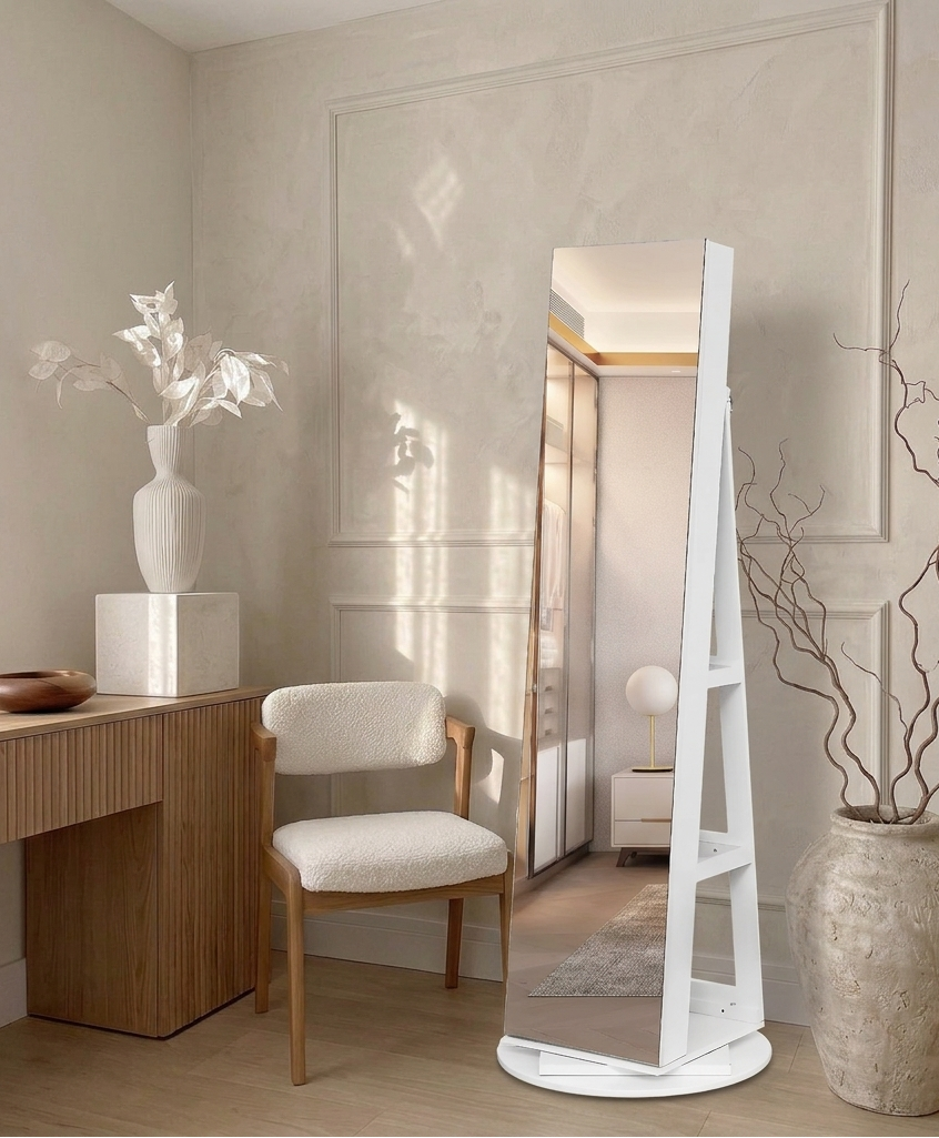Haus 360° espelho de chão: armário para joias e organizador integrado