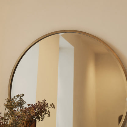 Haus Higgins – Moderner runder espelho de parede aus metal dourado (80 cm x 80 cm)