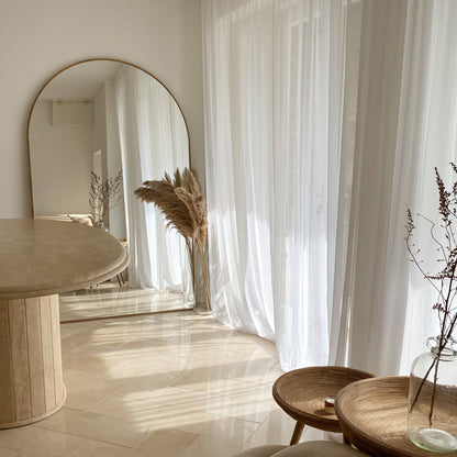 Dourado Full Length Arched Metal Mirror in living room