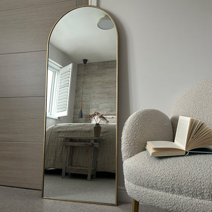Full Length Dourado Large Arched Metal Mirror as bedroom lean to