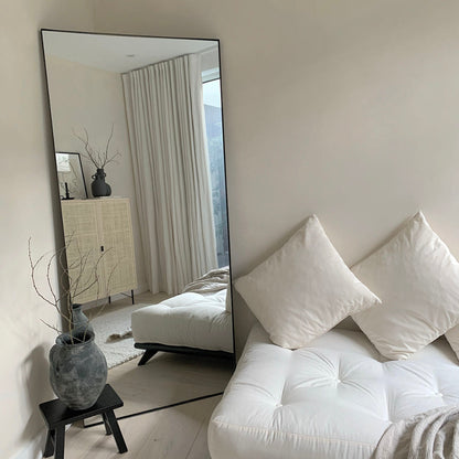 Espelho de corpo inteiro grande, retangular, em metal preto, 179 cm x 80 cm