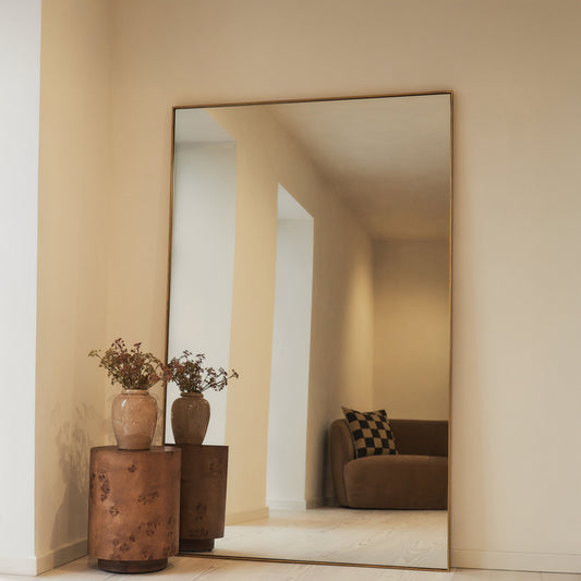 Haus Theo – Extra Grande Rechteckiges espelho de corpo inteiro aus Metall in Dourado (190 cm x 120 cm)